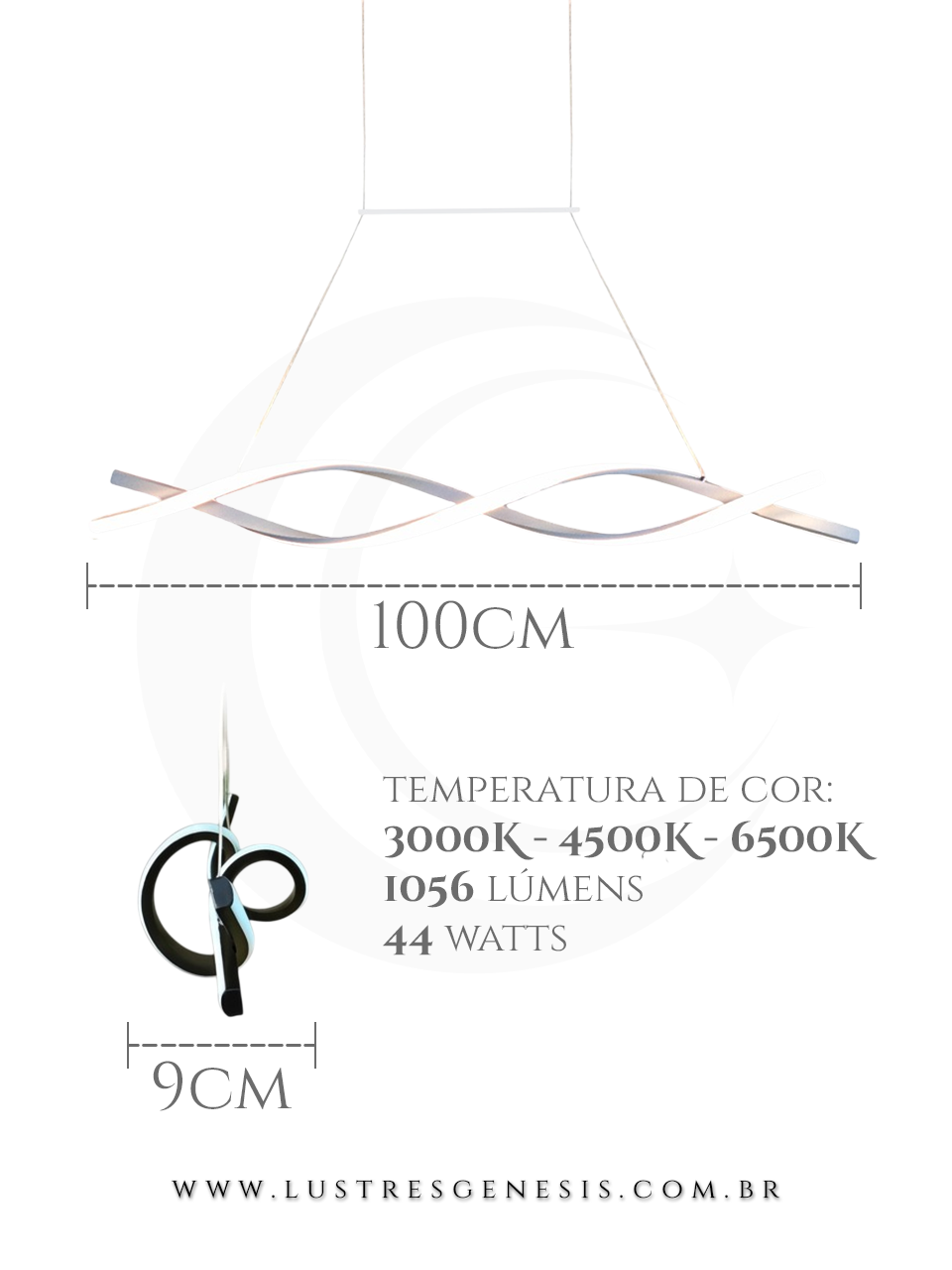 Lustre Pendente de LED Moderno Infinito Branco Sindora instalado sobre mesa de jantar em uma sala elegante. DCD03030 Lustres Gênesis - o melhore site da Internet para comprar Lustre